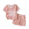 Girls' Fashionable Pink Outfit - Summer Children's Simple Short-sleeved Bow Tie Shorts Set