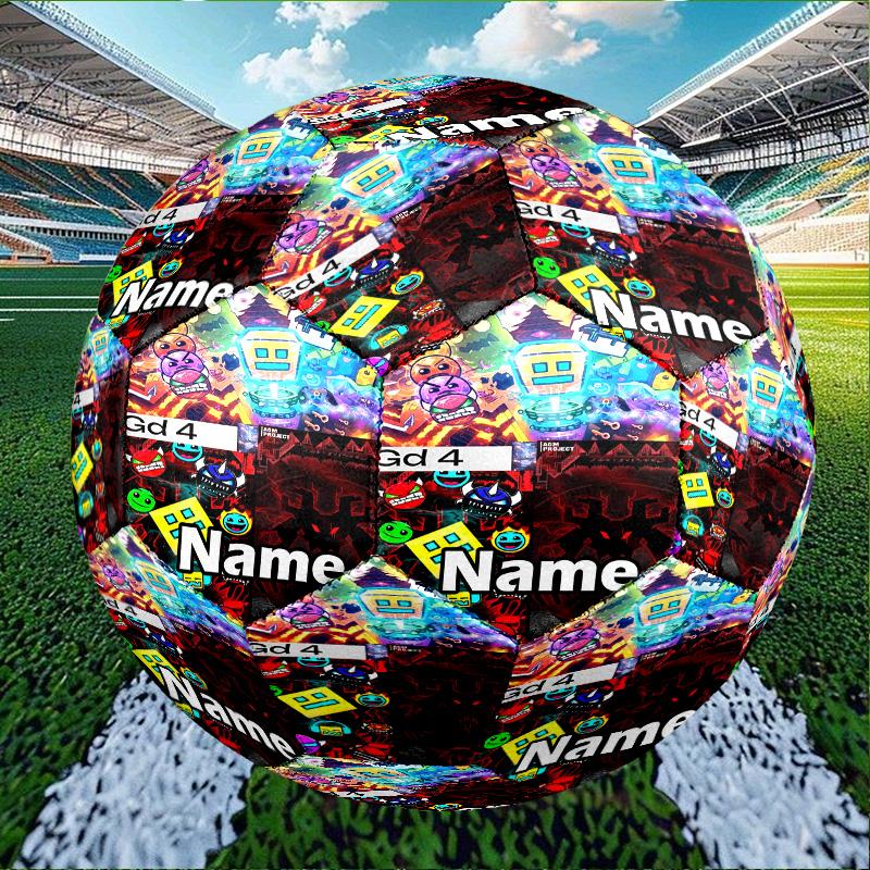 Custom Name Personalized Geometry Dash Print Size 5 Soccer Ball Training & Match Football, for Team, Kicking, Gift for Football