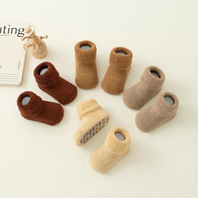 Kids Winter Plush Looped Floor Socks Velvet Lining Baby Socks 0-3Year Children Solid Color Stockings Thick Warm Newborn Footwear