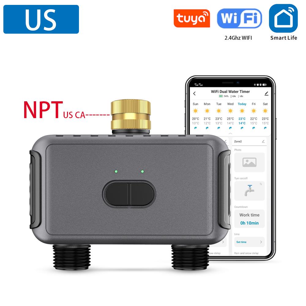 2.4Ghz WiFi Irrigation Water Timer 2 Outlets Automatic Irrigation Controller Watering System Sprinkler Timer for Outdoor Garden
