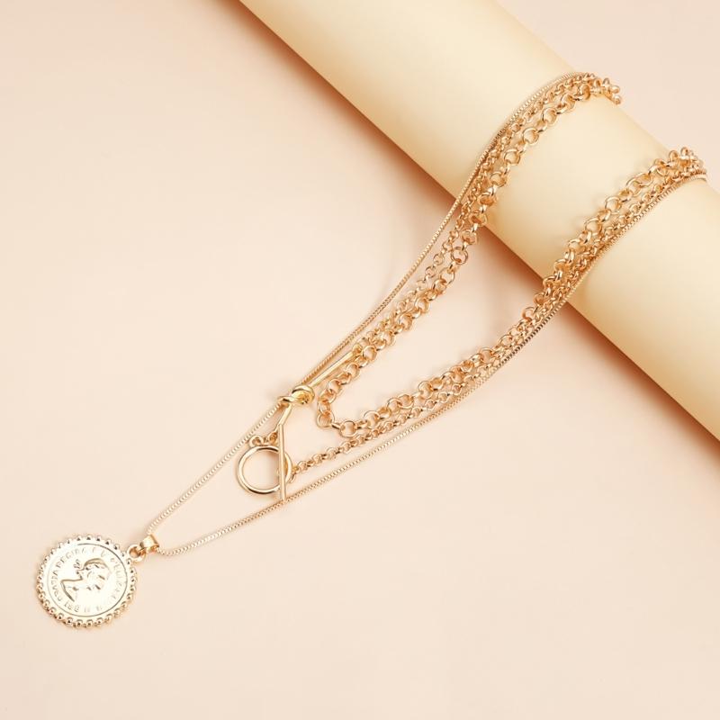 Old School Coin Necklace With Motivational Portrait Pendant Alloy Collarbone Chain For Casual And Creative Gatherings