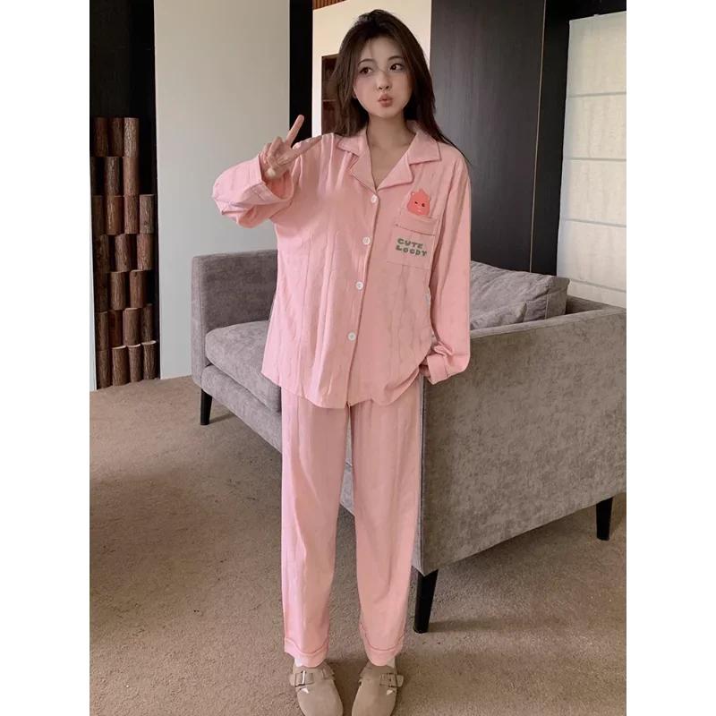 Pajamas Autumn Loose Cardigan Casual Lapel Long Sleeve Homewear Set Silk Women's Pajamas