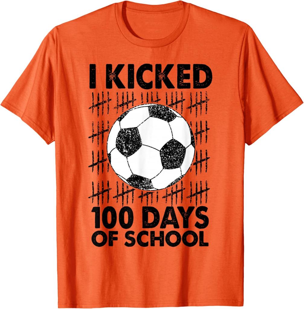 I Kicked 100 Days Of School Soccer Graphic Tshirt Kids Boys Cotton Tee Daily Wear