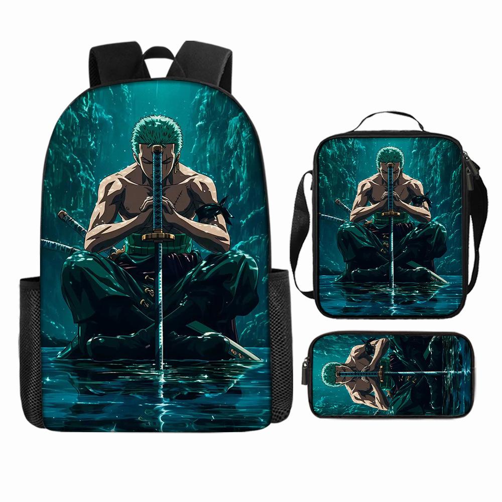 Anime Rucksack Set One Piece Naruto Schultasche für Jungen Schüler Laptop Rucksack Umhängetasche Federmäppchen 3-teilig Große Kapazität Wasserdicht