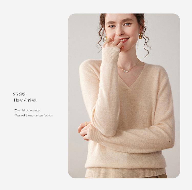 Autumn Winter Cashmere Knit Women's Long Sleeve Base Layer – Soft, Comfortable, Solid Color, Versatile Fashion.