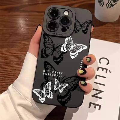 For iPhone 16 Case Black White Butterfly Pattern Phone Cover For iPhone 15 14 Pro Max 13 12 11 XS X XR 7 8 16 Plus  Cases