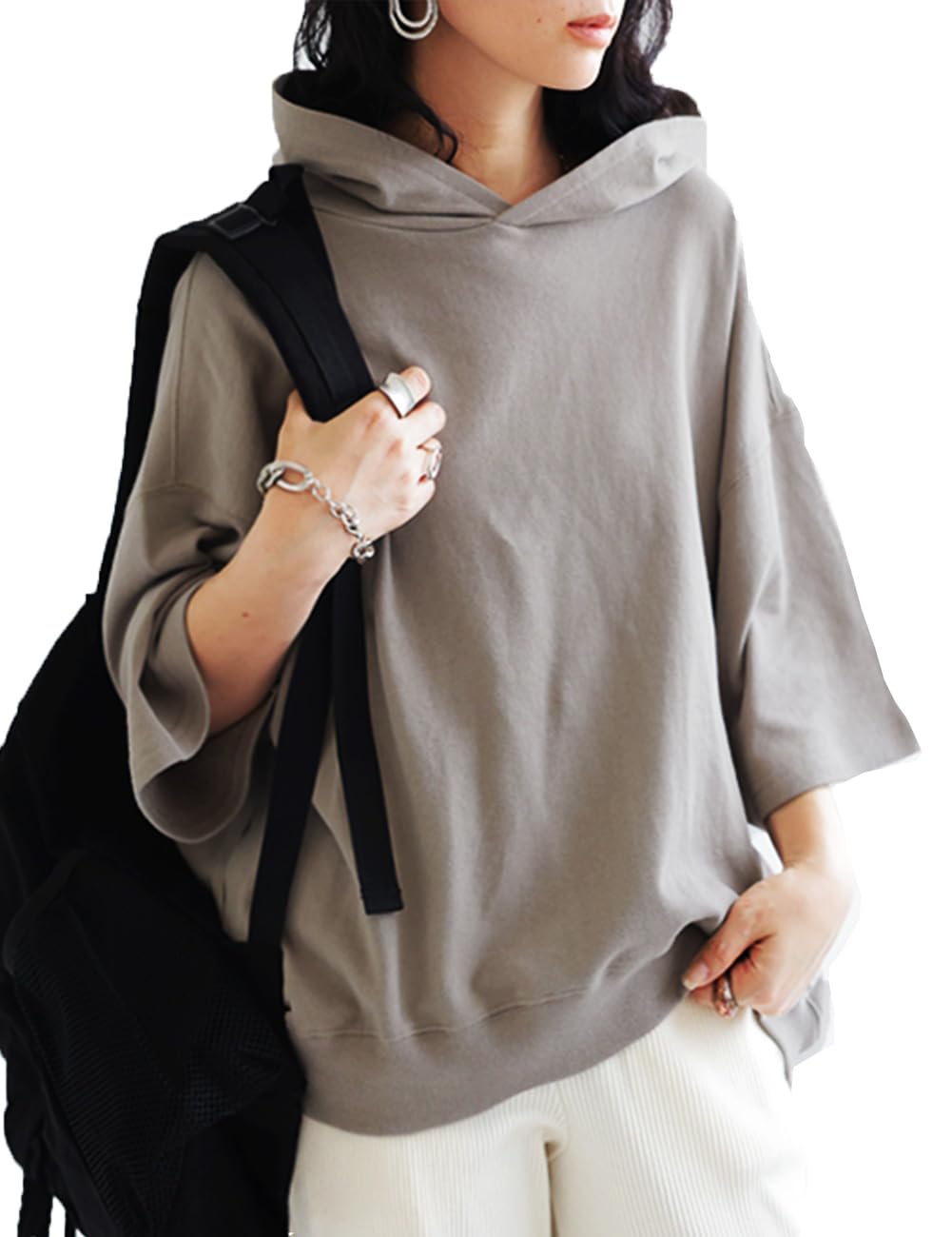 

Antiqua Short Sleeve Hooded Parka for Women Free Size 01 Greige [antiqua] AYA-00004