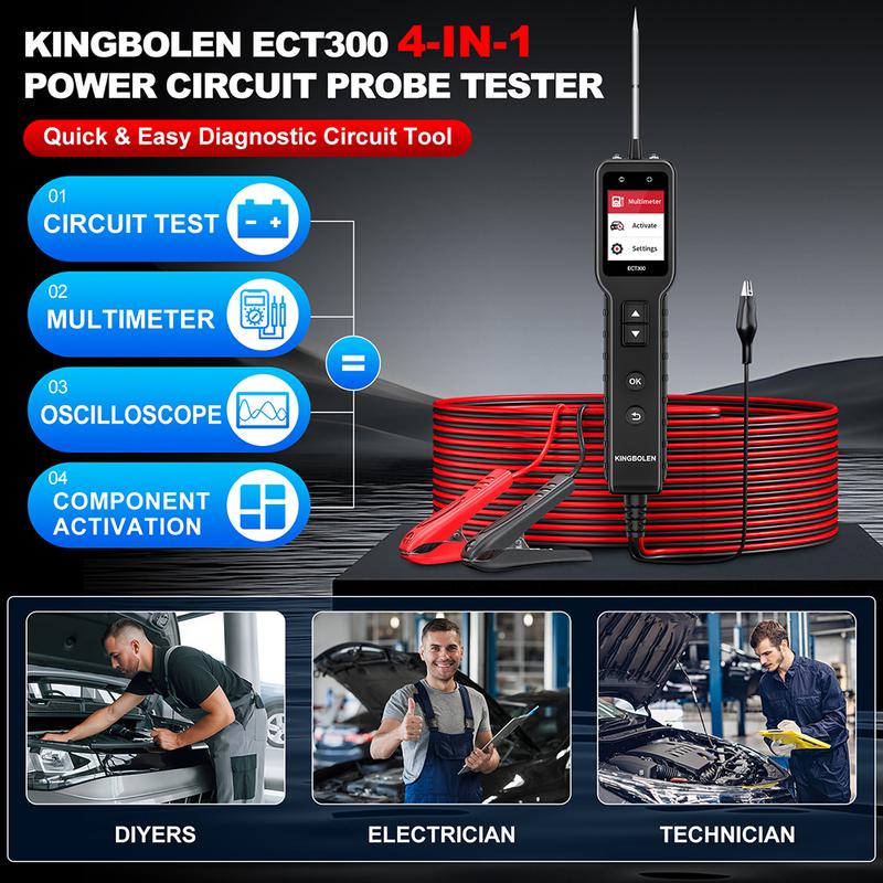 KINGBOLEN ECT300 Auto Electric Circuit Tester 0v-80v Resistance Test Component Oscilloscope Probe Kit LED Display Multimeter