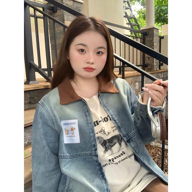 

Spicy Style Plus-Size Women s Clothing: Vintage Corduroy Patchwork Washed Denim Jacket, Very Stylish for Winter, Suitable for Plus-Size Women Blue Denim Jacket(Single Piece) L