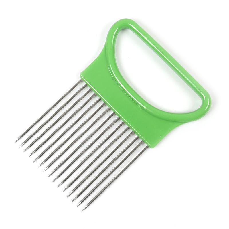 Praktischer Edelstahl-Zwiebelhalter Kreatives Küchenwerkzeug Gemüse-Kartoffel-Schneidegerät Küchenhelfer Fleischschneidenadel