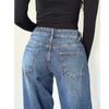 Women's Retro Low Waist Washed Straight Leg Jeans - Wide Leg Autumn Denim Pants