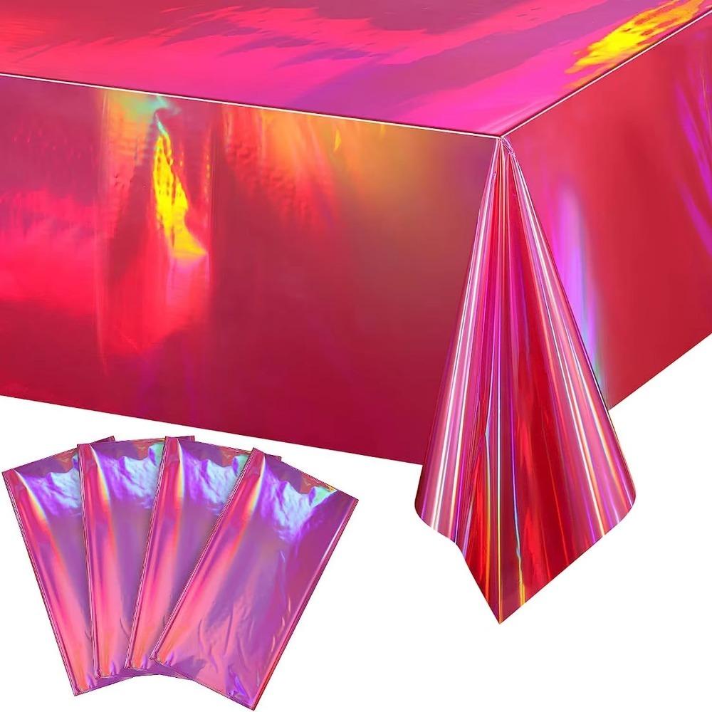 Foil Metallic Rectangle Table Cover Shiny Disposable Table Cloth  For Birthday Wedding