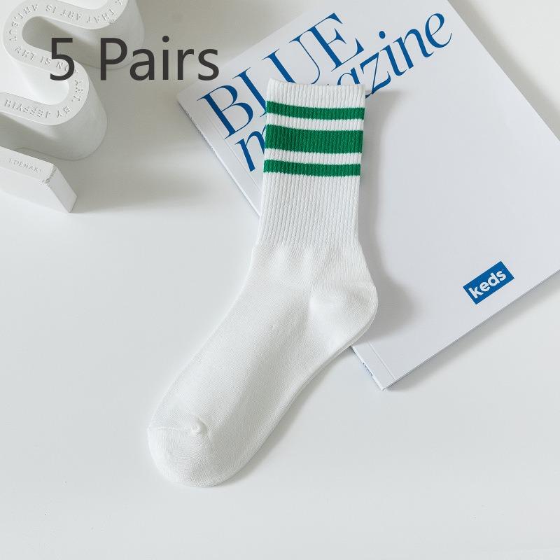 5 Pairs of Socks Cotton Spring and Summer Sports Mid-calf Checkerboard Basketball Socks Big C Green Blue Winter Tide Socks Men and Women