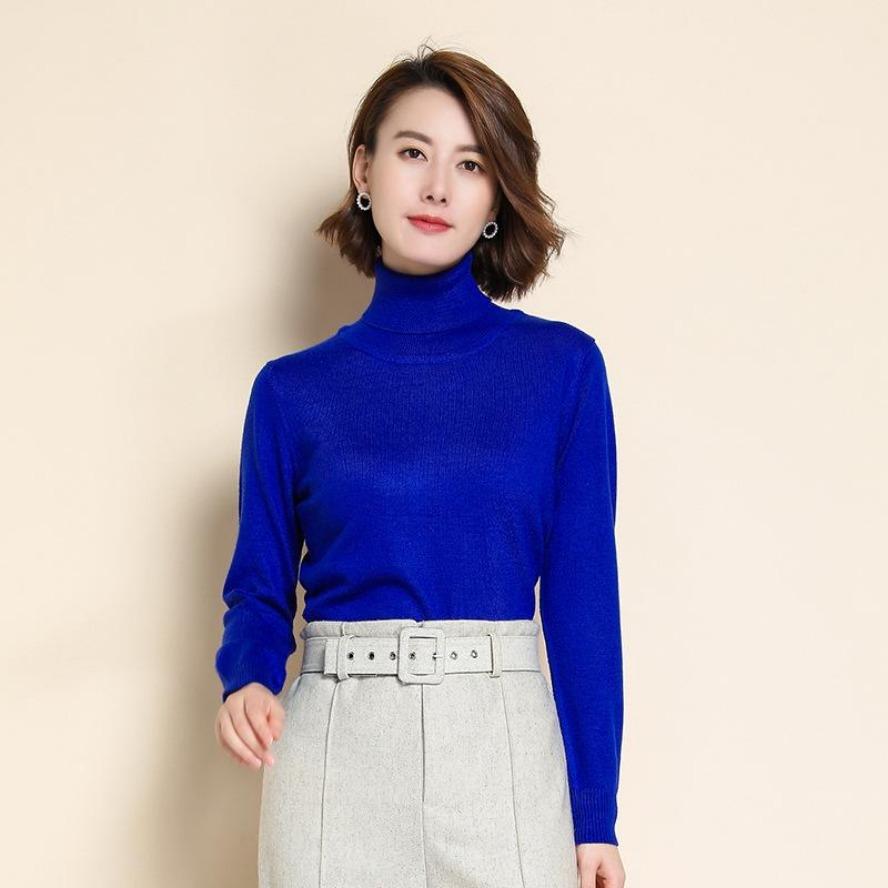 Pure Cashmere Wool Sweater Women Knitted Turtleneck Cashmere Pullover Elastic Turtleneck Knitted Sweaters