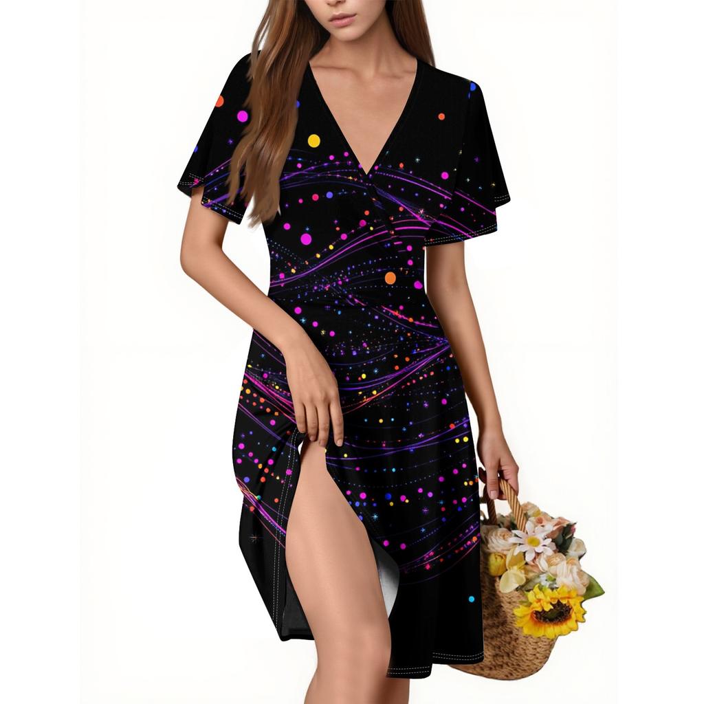 Damen Freizeitmode V-Ausschnitt Ärmellos Druckkleid