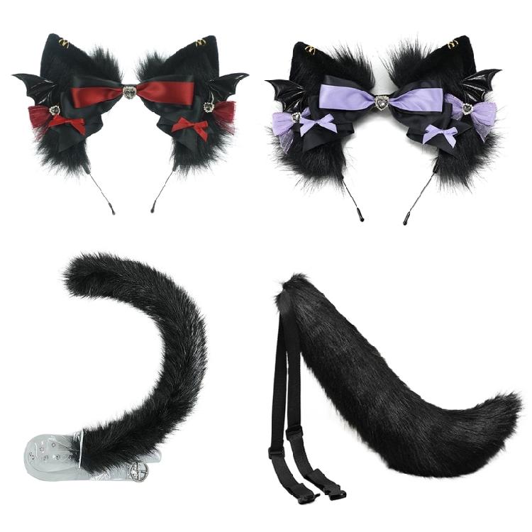 Cats Tail Adjustable Belt Cats Ears Hairband for Cosplay Halloween Party Anime Costume Accessories Soft Animal Tail