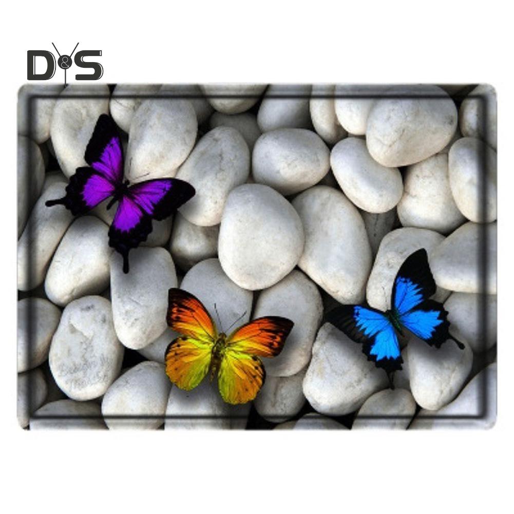 DYS Home Decor Cobblestone Butterfly Pattern Floor Mat Bathroom Non-slip Absorbent Rug Carpet