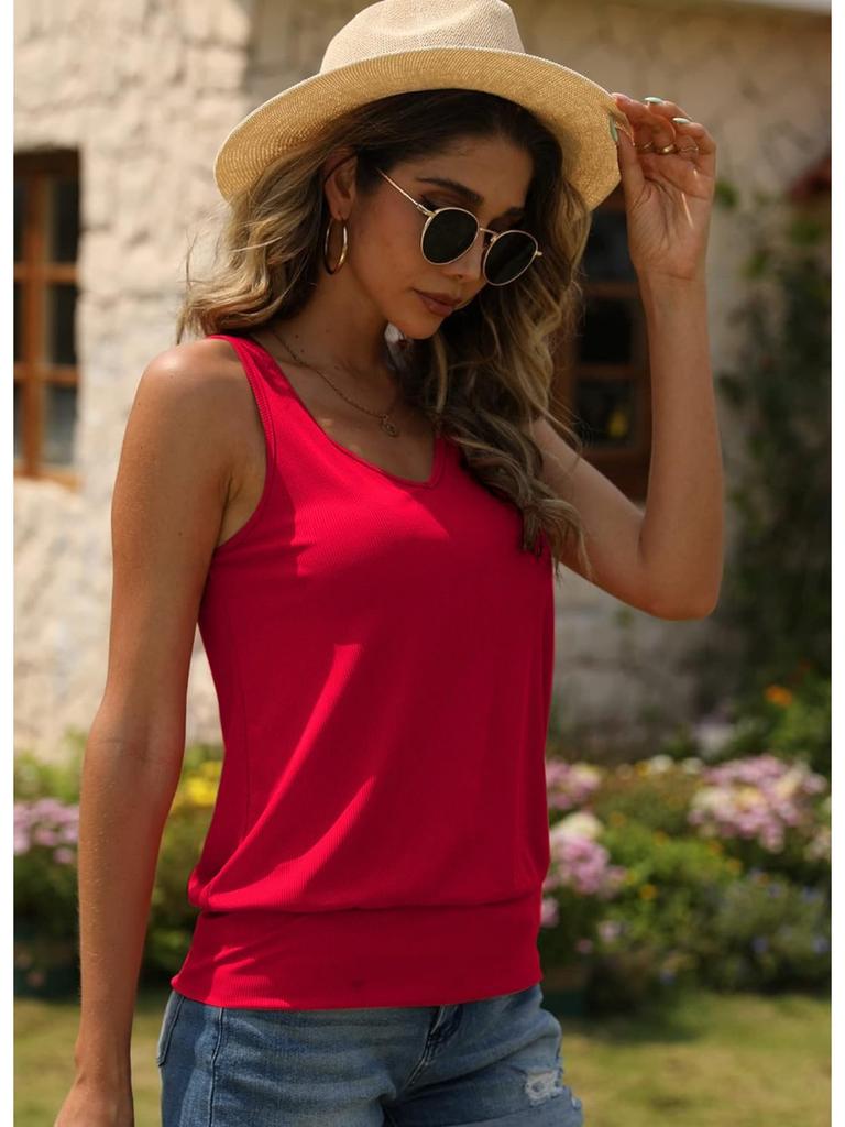 Canottiera da Donna a Coste con Scollo a V Senza Maniche Vestibilità Larga Fondo Elastico Cami