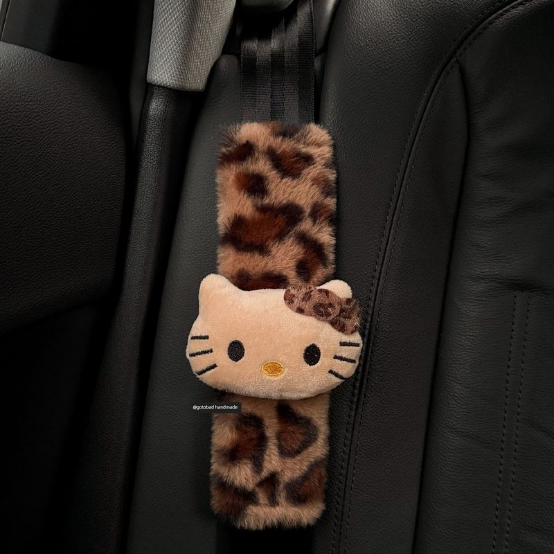 Melard Leopard Print Kitty Plush Car Seatbelt Shoulder Pad Car Interior Decoration Gift for New Car Yellow Leopard Print Kitty Shoulder Pads