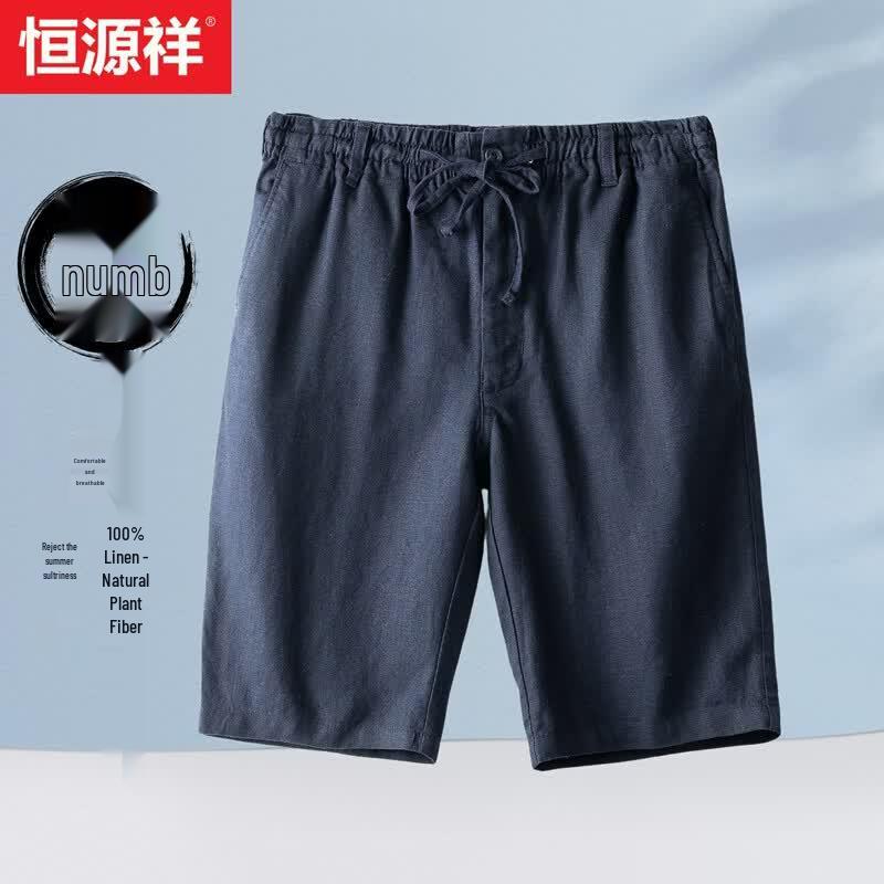 Hengyuanxiang Men s 100% Linen Elastic Waist Shorts M/170