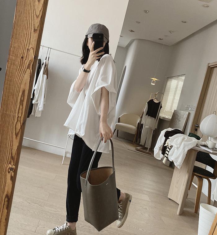 Loose Plus Size Cotton Raglan Sleeve Pullover - Five-Sleeve Summer Top