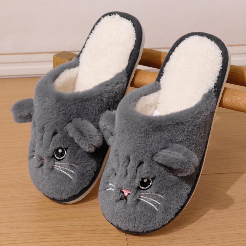 Cute Cat Slippers Women's Plush Slippers Cartoon Kitten Pattern, Warm Indoor House Shoes for Autumn and Winter, Unisex Soft Slippers, Couple Slippers