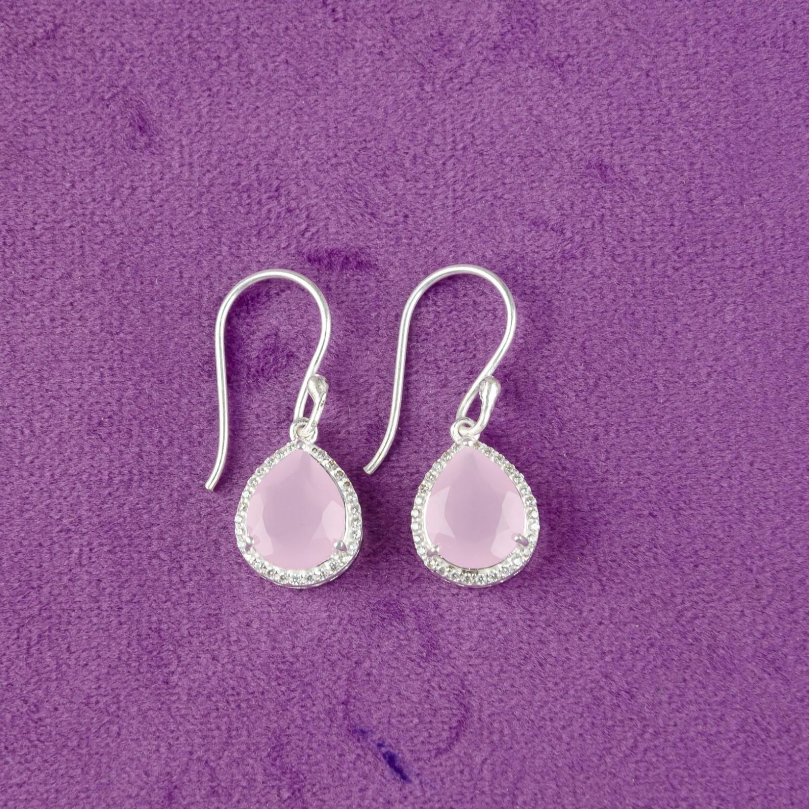 

Rose Chalcedony Gemstone 925 Sterling Silver Jewelry Zircon Drop Earrings 1.80 CZE-4-18