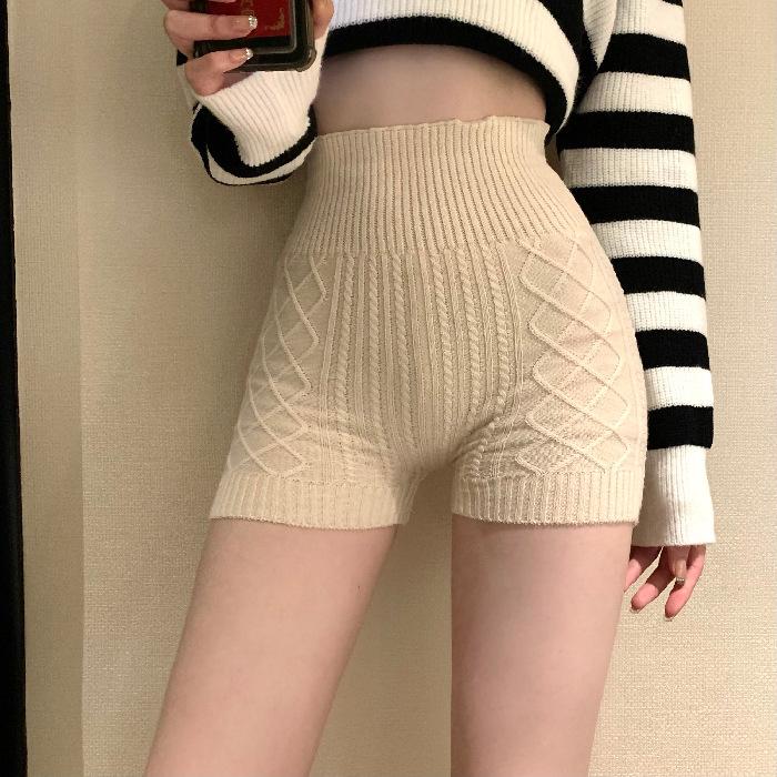 Autumn And Winter Comfortable Anti-glow Shorts Knitted Fall And Winter High Waist Simple Solid Color Bottoming Safety Pants