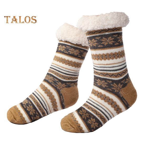 Ultra-thick Cashmere Slipper Socks Winter Warm Fuzzy Home Socks with Non-Slip Silicone Grips for Women Men