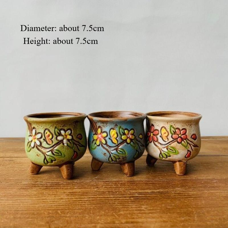 Succulent Ceramic Flower Pot Hand Painted Seedlings Succulent Plant Flower Pot Countryside Cute and Simple Multifunctional Use