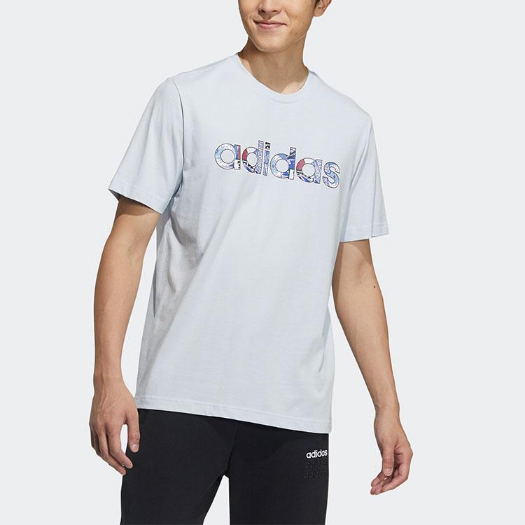 Adidas Neo Logo Print Sports T-Shirt Men Tops Blue GP4879