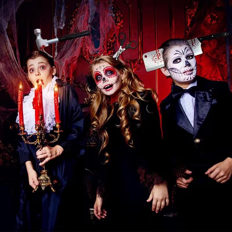 Halloween Blood Knife & Axe Headband - Prank Hair Accessory