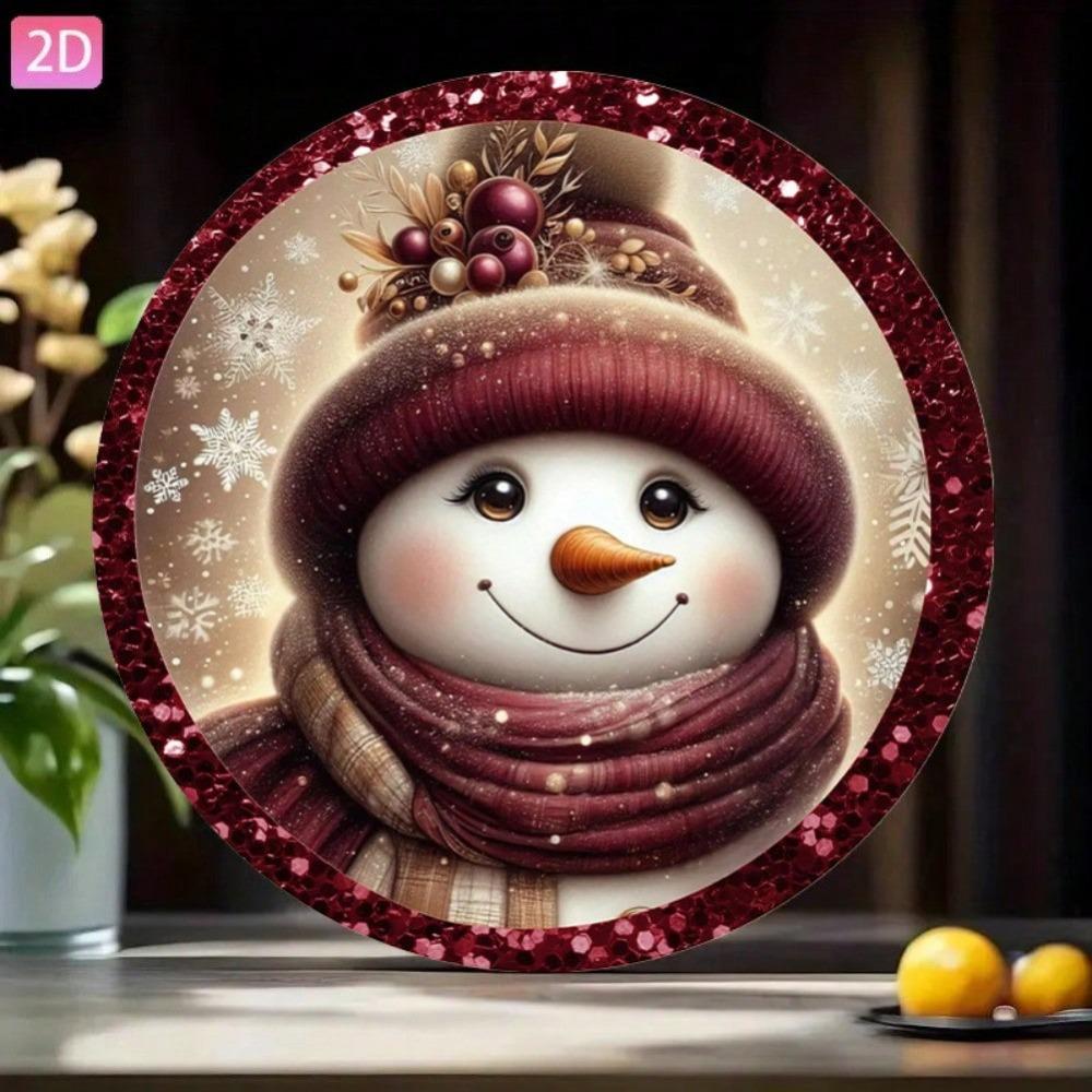 Vintage Snowman Tin Sign Wall Art 2D Flat Metal Christmas Decor for Garden Bar Cafe Holiday