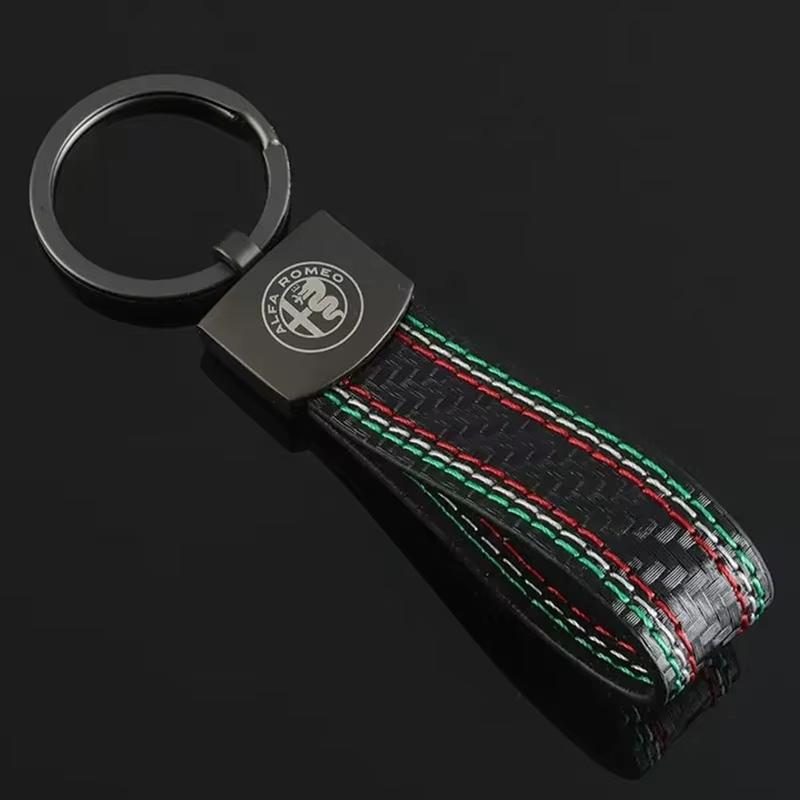 2026 Heißes Alfa Romeo 1 Stück Luxuriöses Leder Auto Abzeichen Schlüsselanhänger für Alfa Romeo Logo 159 Giulietta Giulia GT 156 Mito Stelvio Schlüssel Cha