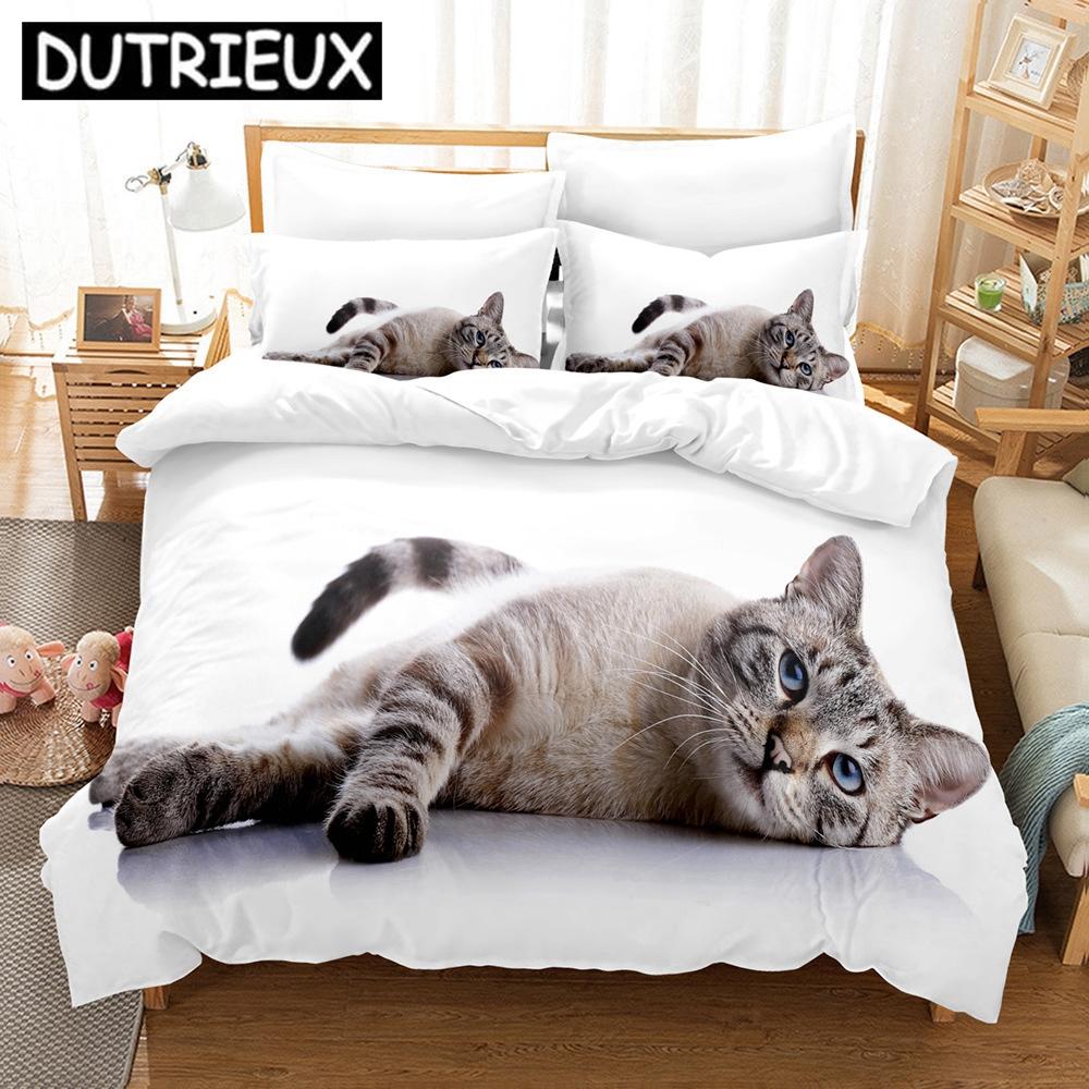 

Comforter Cute Cat Bedding Set Polyester S Fashion Twin Queen King For Boy Girl Gift Home Decor Comforter (quilt)-EU Single(135*200cm)3pcs