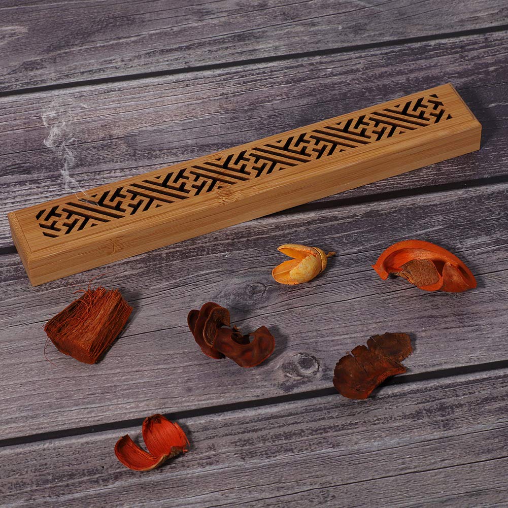 Horizontal Incense Burner, Incense Stick Burner, Incense Dishes, Made of Camphor Bamboo with Non-flammable Cotton and Lid, Wooden Incense Burner,