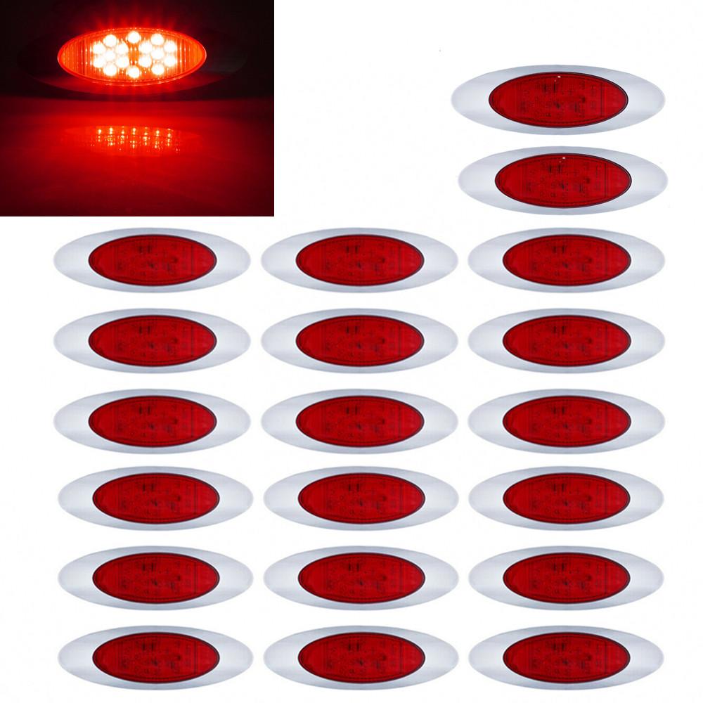 

20PCS Chrome 16 LED Side Marker Lights Truck Trailer Lorry Light 12v Indicator Signal Lamp Caravan Car Lamp for Freightliner RV червоний