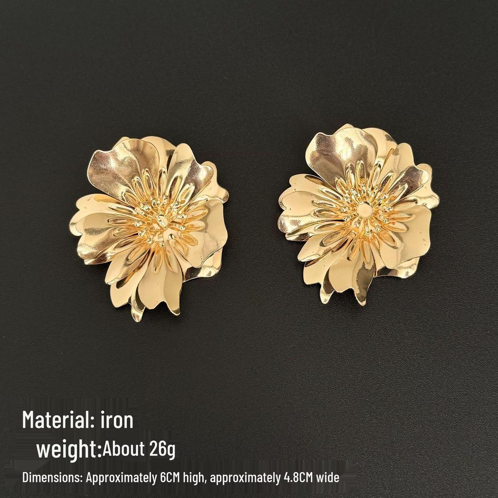 European Gold Flower Earrings: Fashionable Irregular Metal Petals for Women