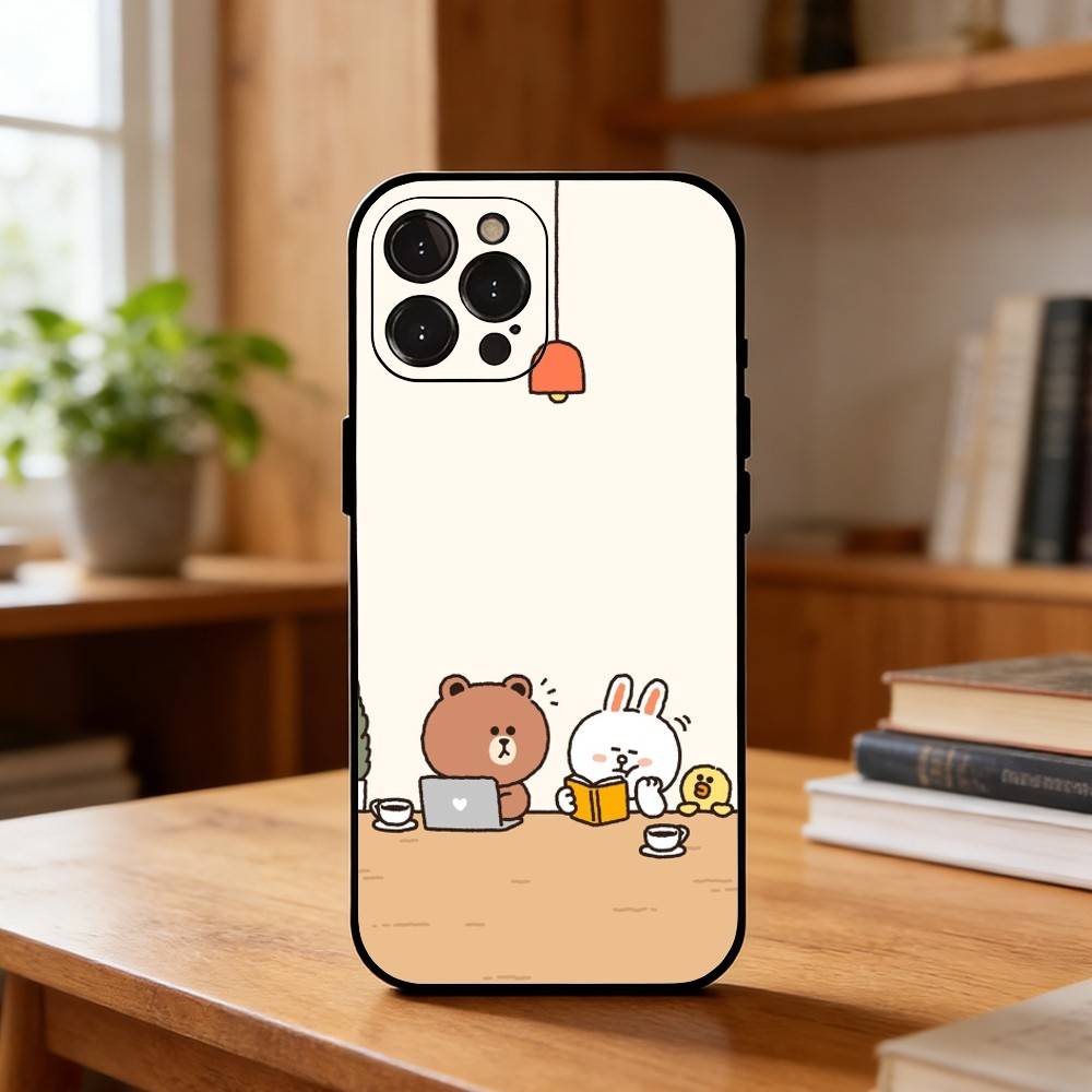 Cartoon L-LINE F-Friends Cute Brown Phone Case For iPhone17 16 15 14 13 12 11 Pro Max Plus,5G Soft Black Case