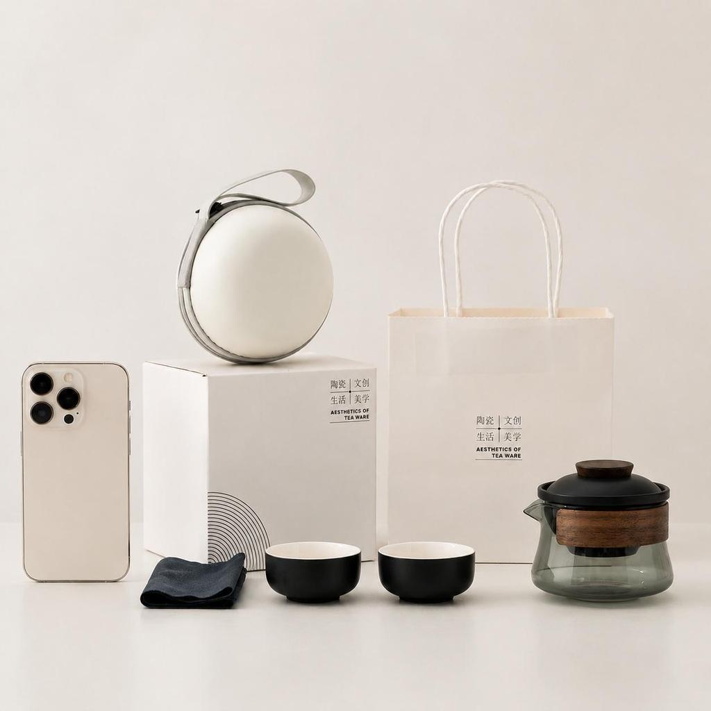 Portable Travel Tea Set for Lovers, Borosilicate Glass Teapot with 2 Cups,