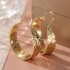 Classic Trendy Gold Color Metal Glossy Surface Carving Geometry Pattern Hoop Earrings for Women Jewelry