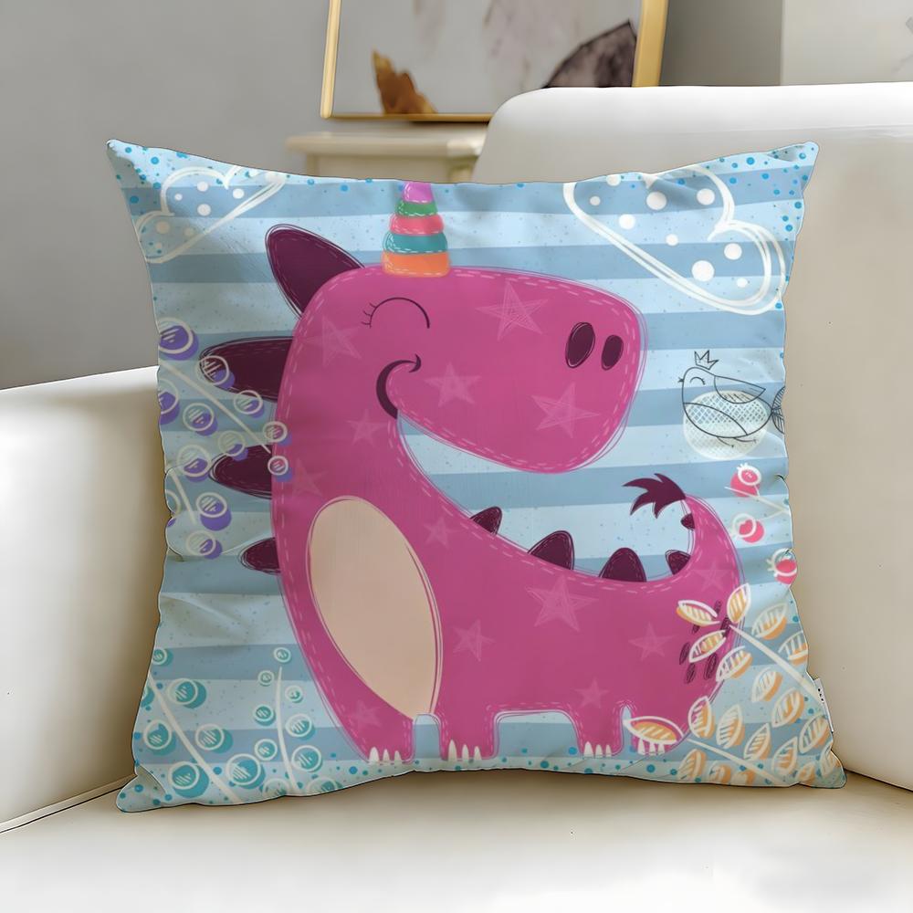 cartoon theme Cartoon Dinosaur Cushion Cover Soft & Easy-Wash Pillow Case – Versatile for Couch, Bed, Travel and Office