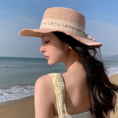 Summer New Hat Women's Outdoor Sunshade Sunscreen Hat Summer Bow Straw Hat Lace Streamer Sun Hat