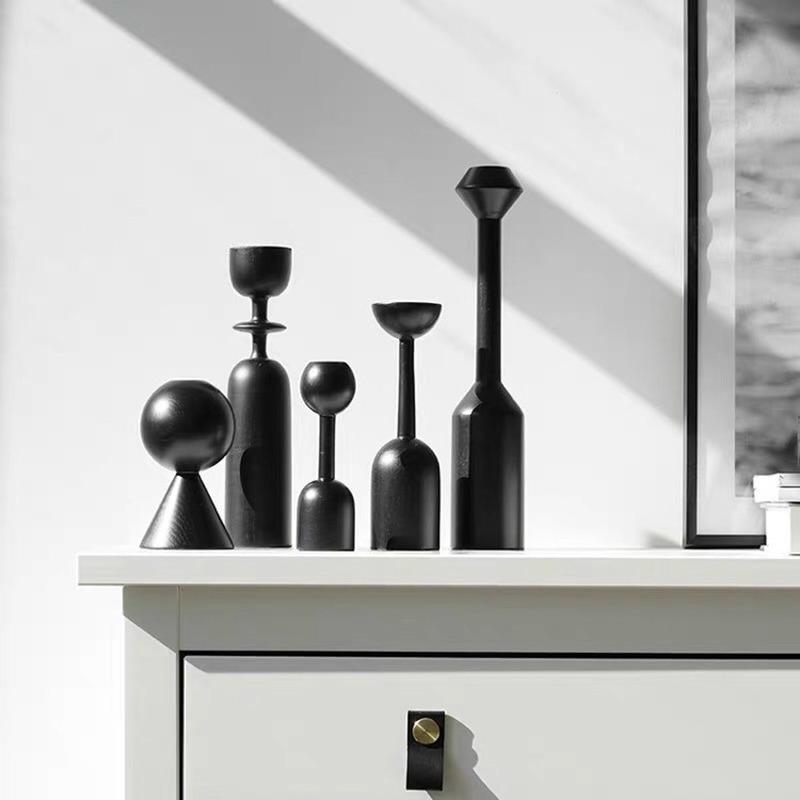 Fotografie Requisiten Schwarzer Massivholz Kerzenhalter Nordischer Minimalistischer Stil Dekorative Modell Kreative Kunst Ornamente WF