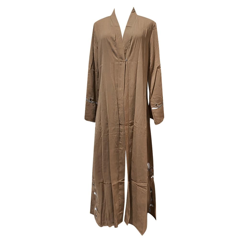 Muslim Women Islamic Embroidered Cardigan Long Coat Middle Long Robe