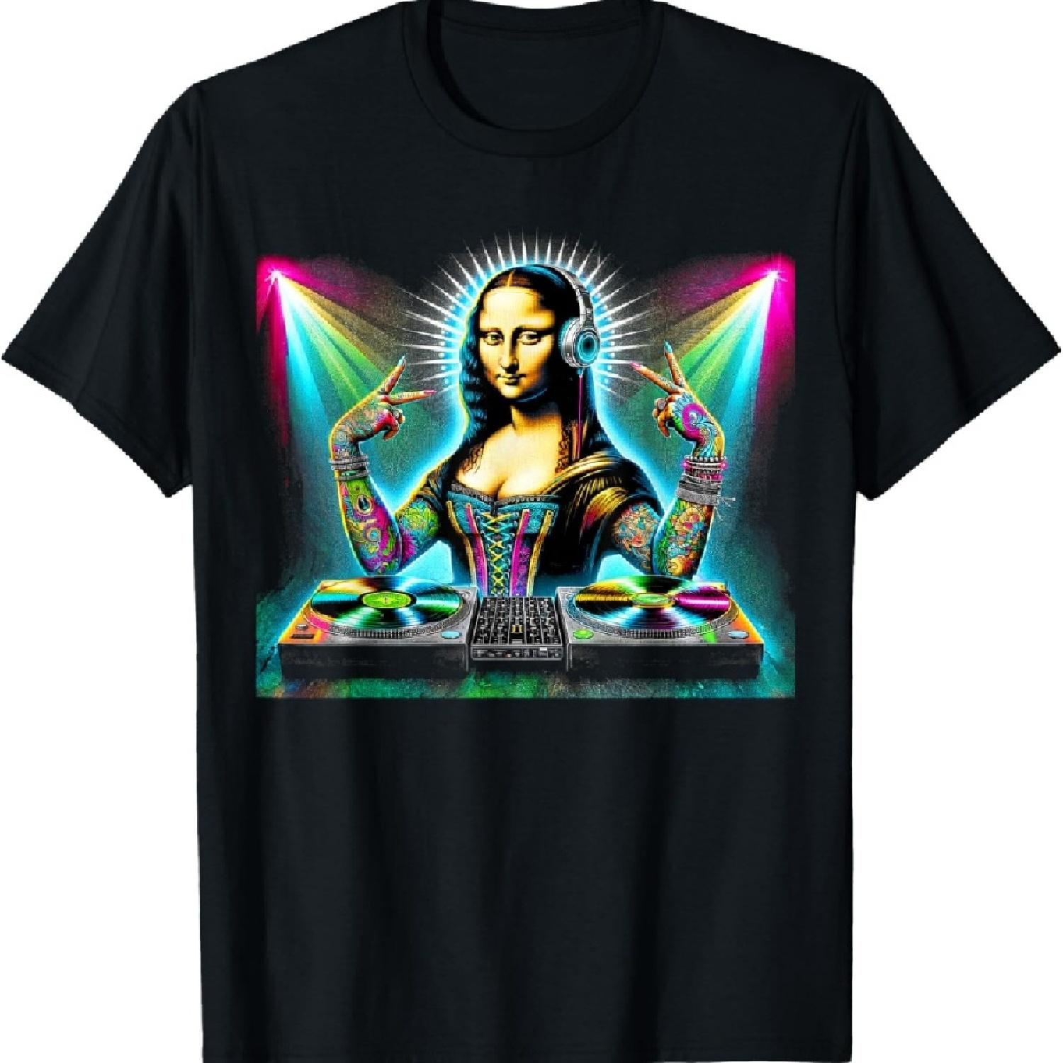 

DJ Mona Lisa DJ Rave Cool Cosmic Beats Art Design T-Shirt XXXXXL чорний
