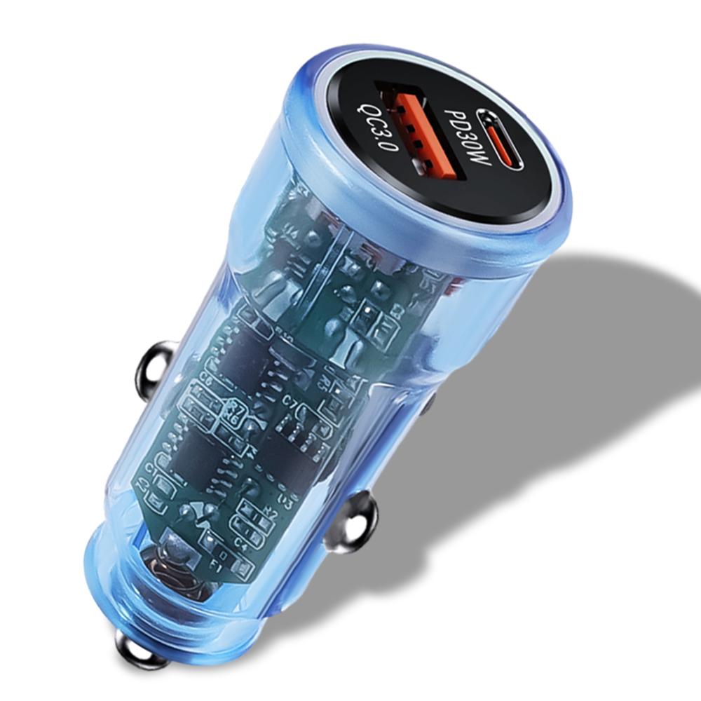 

48 Вт PD Прозрачное автомобильное зарядное устройство QC3.0 Быстрая зарядка мобильного телефона Автомобильное зарядное устройство Гнездо для iPhone 14 Pro Xiaomi Samsung Автомобильный адаптер