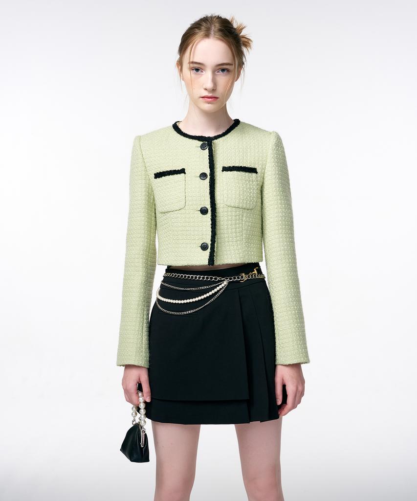 ETMON Pleats Chain Mini Skirt Black