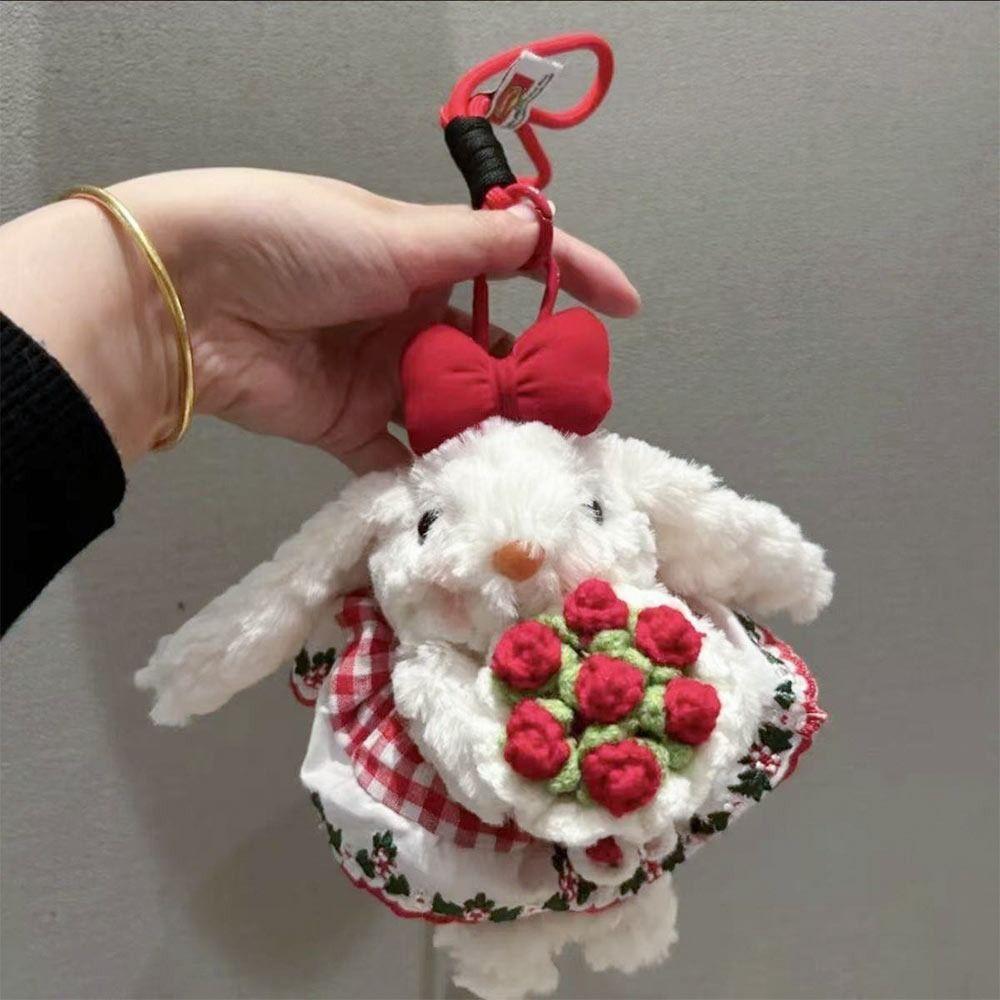 New Plush Rabbit Doll Pendant Lop Ears Cartoon Doll Keychain Bowknot Stuffed Hanging Decoration Gifts