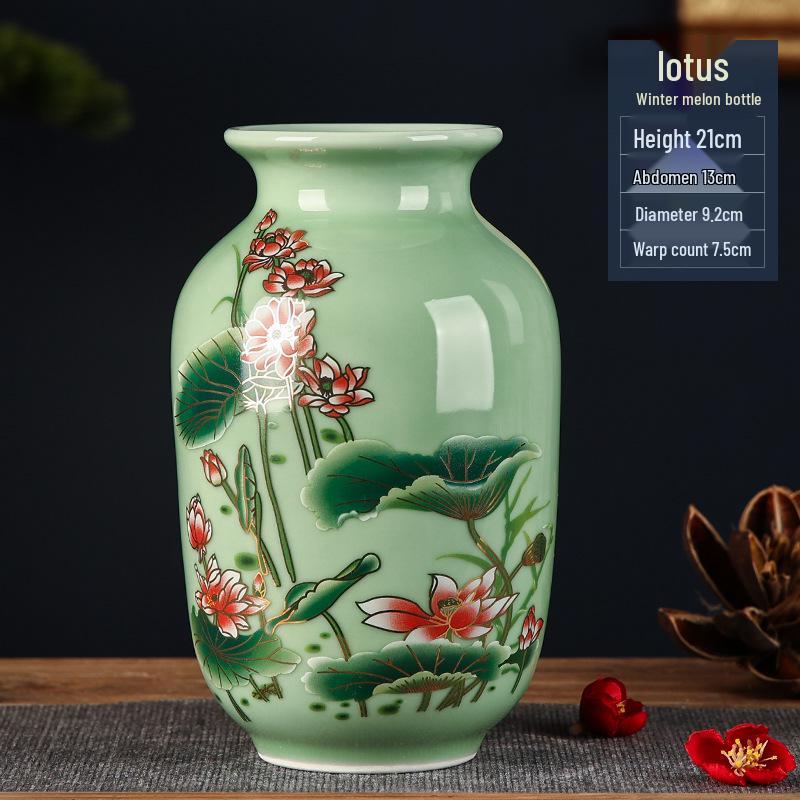 Green Glaze Antique Chinese-style Jingdezhen Ceramic Vase for Flower Arrangement and Home Decoration